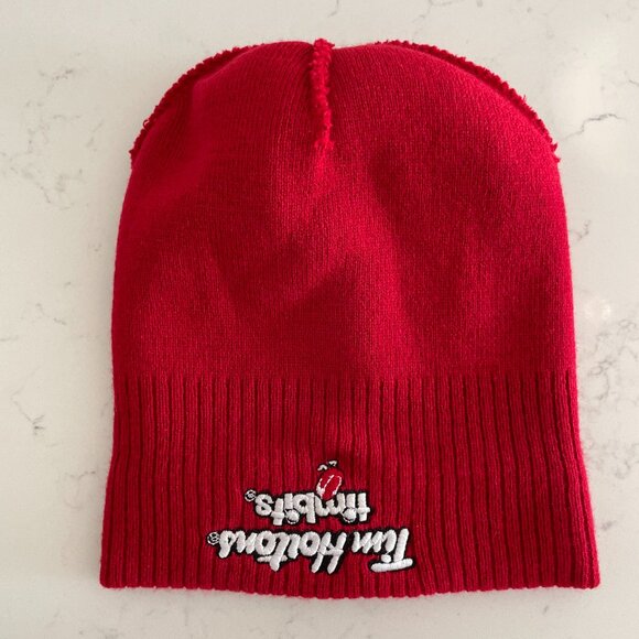 Tim Hortons Sidney Crosby Knit 100% Acrylic Toque w Pom Pom Red Grey White Sz OS - Picture 9 of 10
